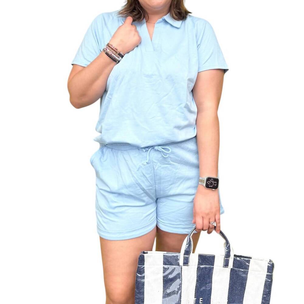 NEW LA SOCIETY drawstring shorts set in blue